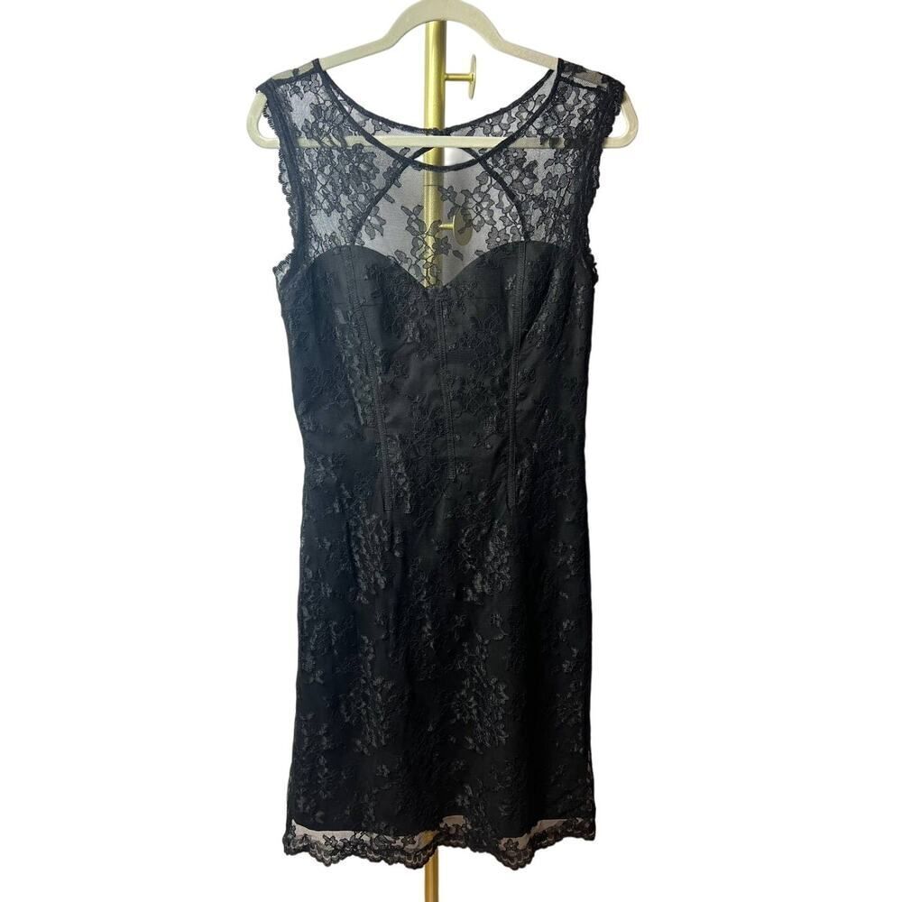 Monique Lhuillier Cocktail Black Lace Mini Dress Sz. 10